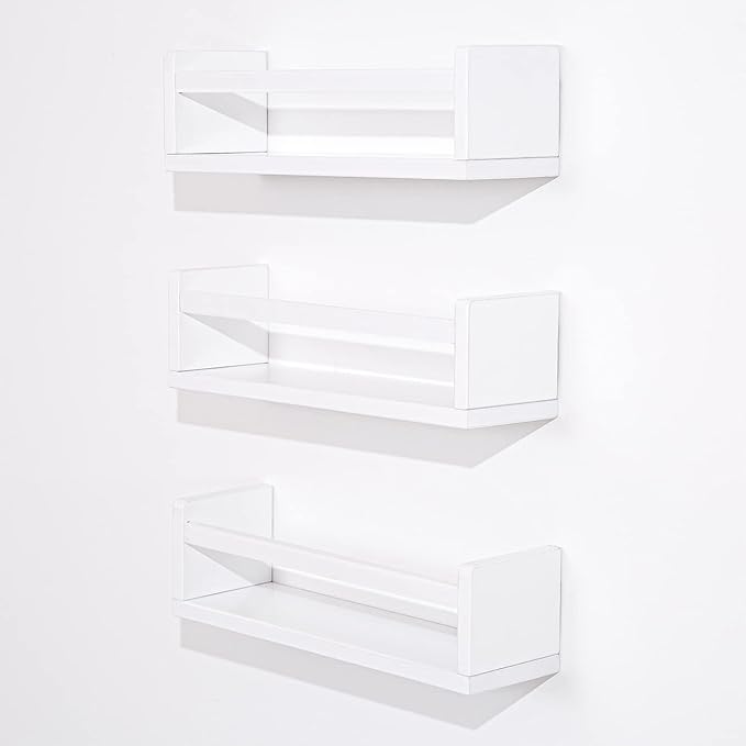 AZSKY Floating Bookshelf for Kids Room White Nursery Shelves Picture Ledge Wall Shelves for Bathroom Decor Kitchen Spice Rack Book Shelf Photo Organizer for Baby Nursery Décor 16 Inch Set of 3
