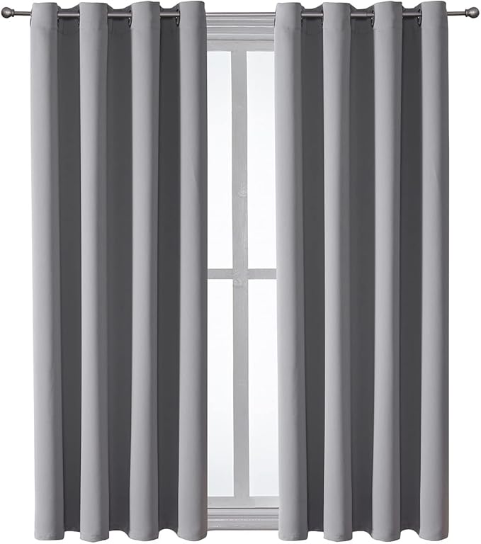 ChrisDowa Grommet Blackout Curtains for Bedroom and Living Room - 2 Panels Set Thermal Insulated Room Darkening Curtains (Light Grey, 52W x 54L)