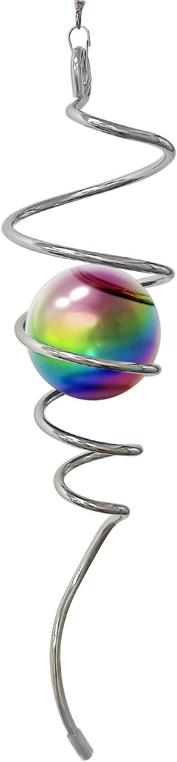 Multi Color Wind Spinner Tail Gazing Ball Spiral Decorative Wind Sculptures - 13in Height