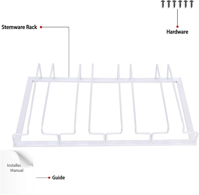 Wine Glass Rack - Under Cabinet Stemware Wine Glass Holder Glasses Storage Hanger 2 Pack Metal Organizer for Bar Kitchen 4 Rows White