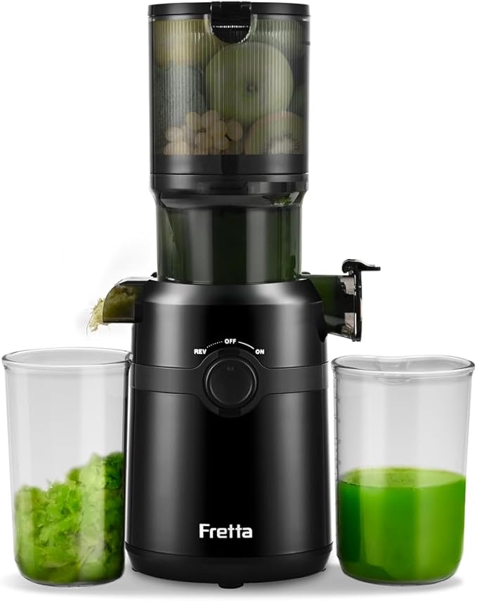 Cold Press Juicer Machines Slow Masticating Juicer Machines with 1.1 L Large Feed Chute Fit Whole Fruits and Vegetables Easy Clean Self Feeding,High Juice Yield,BPA Free (Ink-black)