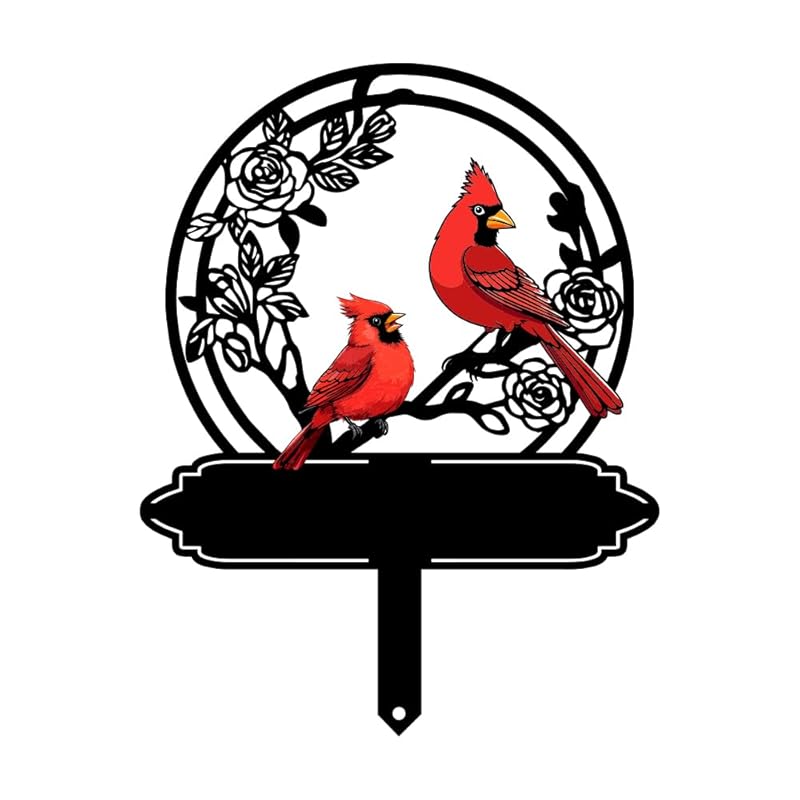 Personalized Cemetery Memorial Metal Stakes, Cardinals Memorial Grave Markers,Graden Decorations for Loss of Mother Father, Outdoor Sympathy Decor Gift