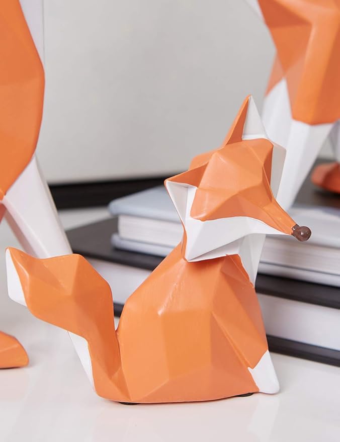 HAUCOZE Fox Figurine Gifts Geometric Sculpture Decor Animal Gifts Statue Polyresin Arts 4.0 inch
