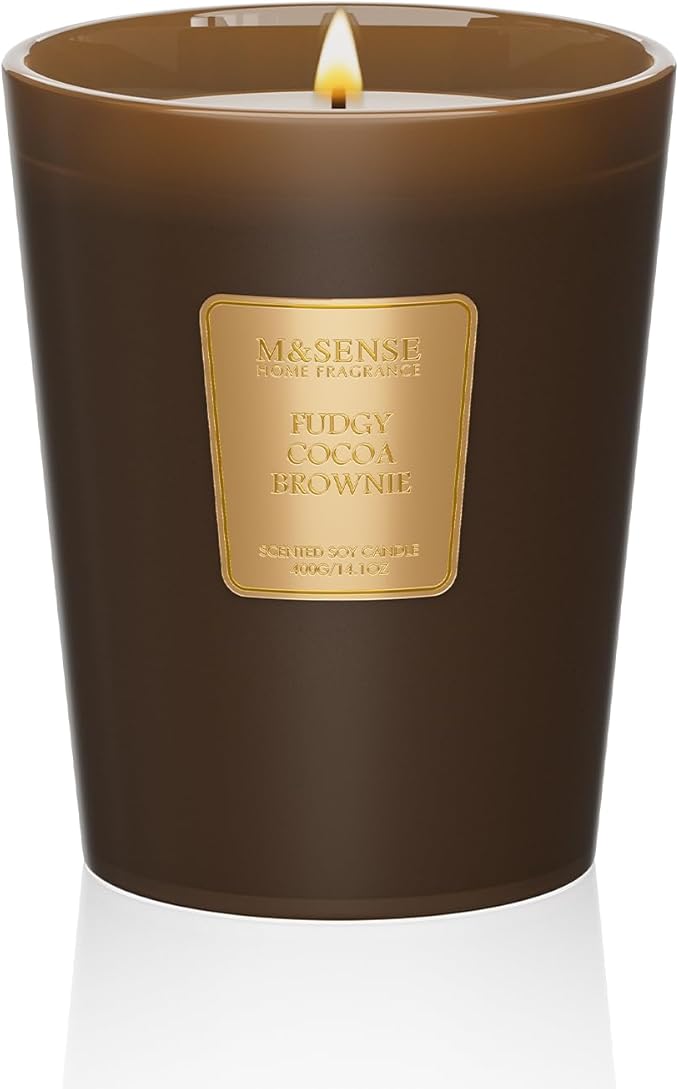 M&SENSE Fudgy Cocoa Brownie Scented Candle Home Decor, Natural Soy Wax,4.1oz 60 Hours Long Lasting Slow Burning, Aromatherapy Candle for Stress Relief