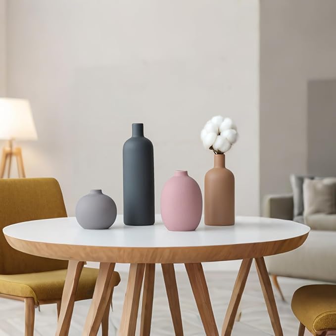 Modern Ceramic Vase Set, Neutral Colors, Decorative Vases for Home Shelf Decor, 4 Piece Collection (Black Mix Set 4)