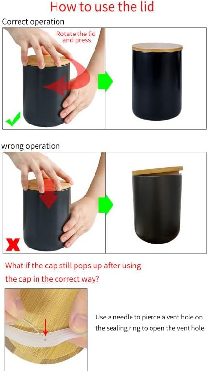 Ceramic Food Storage Jar Canister Modern Design Food Canisters with Airtight Seal Bamboo Lid, Loose Tea Coffee Spice Nuts Snacks Storage Jar Canister (Black 33.81oz/1000ml)