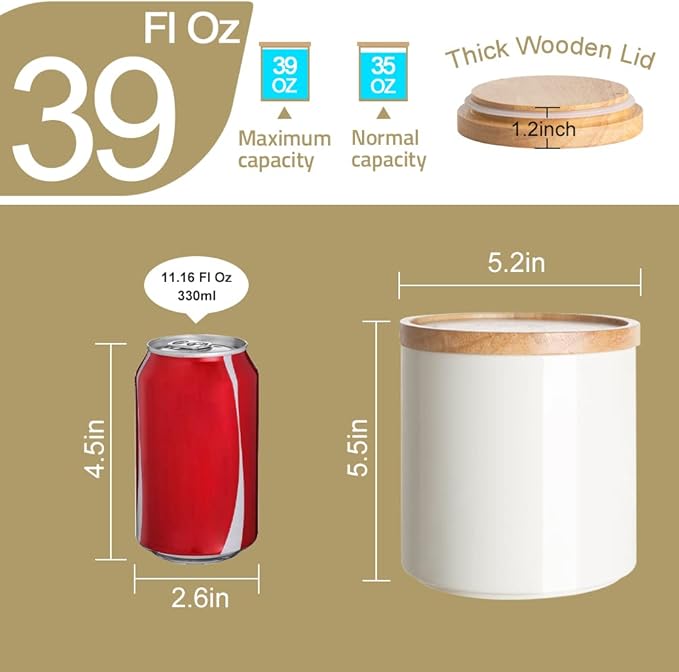Sweejar Ceramic Food Storage Jar, Stackable Kitchen Canisters, Containers with Airtight Seal Wooden Lid for Serving Coffee Grounds, Coffee Bean, Flour, Tea, Spice and More - 39 Fl Oz (Purple)