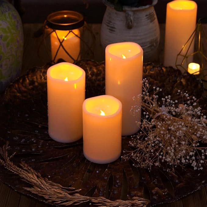 Homemory 4" x 8" Large Waterproof Outdoor Flameless Candles with Remote Control and Timer, Battery Operated Flickering LED Pillar Candles for Indoor Outdoor Lanterns, Porch, Long Lasting, Set of 4