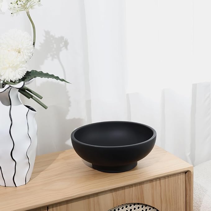 Large Black Decorative Bowl for Home Decor - Modern Concrete Fruit Bowl for Kitchen Counter or Coffee Table