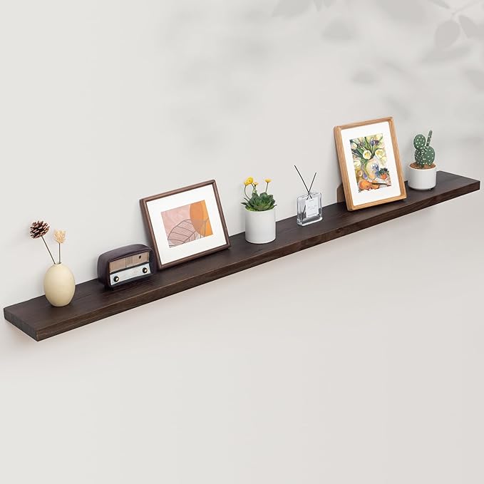 Axeman Floating Shelves for Wall, Rustic Elm Wood 72'' W x 8" D Wall Mantel Shelf with Invisible Bracket, Large Long Wall Mounted Storage Shelves for Living Room, Bedroom, Kitchen, Bathroom, Walnut