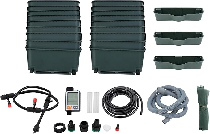 18 Pots Self-Watering Vertical Wall Planter, 39.4โL x 39.4โH Stackable Plastic Wall-Mounted Plant Grow Pots, Wall Hang Garden Planter Outdoor Indoor for Herbs Flowers Strawberries (Green)