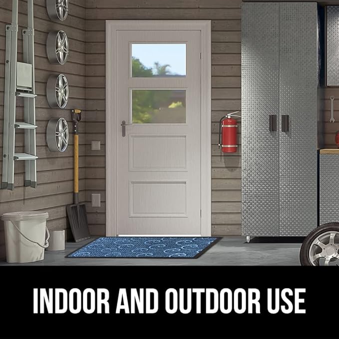 GORILLA GRIP 100% Waterproof All-Season WeatherMax Doormat, 47x35, US Designed Natural Rubber, Stain and Fade Resistant, Low Profile Indoor Outdoor Door Mats, Easy Clean Patio Mat, Ocean Blue Waves