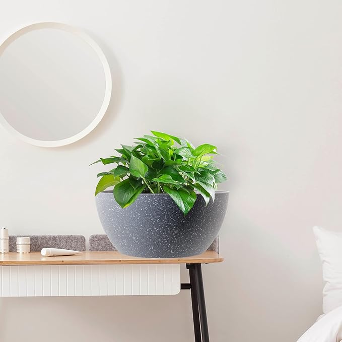 10 inch Hanging Planters for Outdoor Indoor Plants with Drainage Holes and Chain, 2 Pack Round Hanging Flower Plant Pots for Garden Home Porch Decor, Speckled Grey