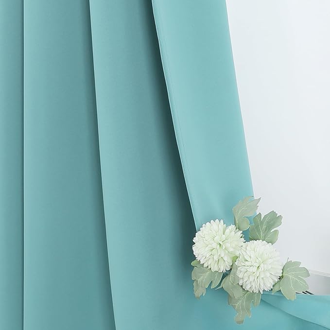 ChrisDowa Blackout Curtains 48 inches Long for Bedroom - 2 Panels Set Grommet Thermal Insulated Room Darkening Curtains for Living Room (Aqua, 42 x 48 Inch)