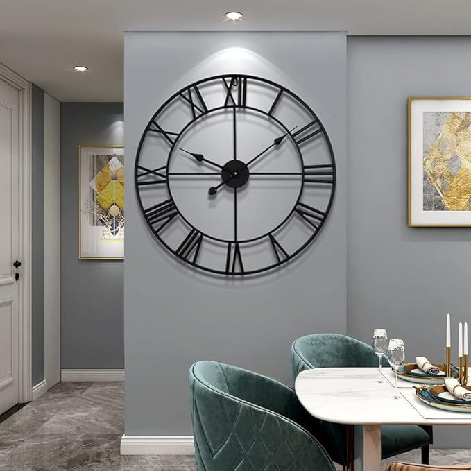 LEIKE 80CM Extra Large Wall Clock - 31" Oversize Modern Black Metal Roman Numeral Nearly Silent Little Ticking Battery Operated Wall Clocks for Living Room, Kitchen,Bedroom Farmhouse Home Decor