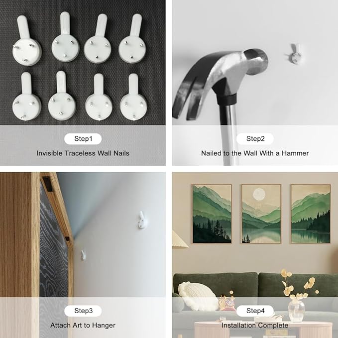 Celestdeco Watercolor Mountains Framed Canvas Wall Art Set, Boho Sun Forests Wall Decor, Green Scenery Wall Painting, Modern Woodland Artworks for Living Room, Bedroom, Dining Room, Office - 16"x24"x3