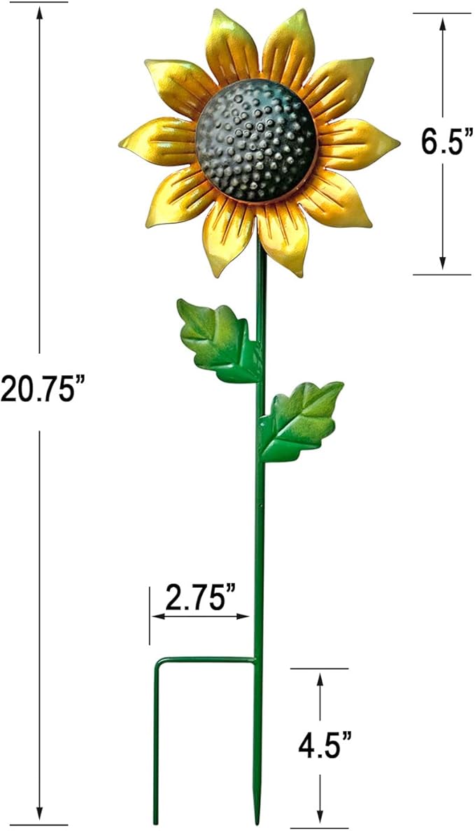 WAIU Metal Sunflower Flower Garden Stakes, Wind Catcher Spinner Garden Stakes, Garden Windmill Stakes Outdoor Wind Catchers, Yard Decor Stakes, Set of 3