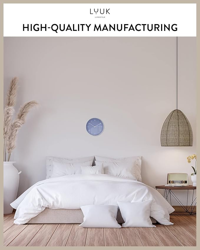 LUUK LIFESTYLE Minimalist Wall Clock with Silent Movement, no Ticking, Modern Design, Kitchen Clock, Decoration and Gift idea, in Blue and Silver