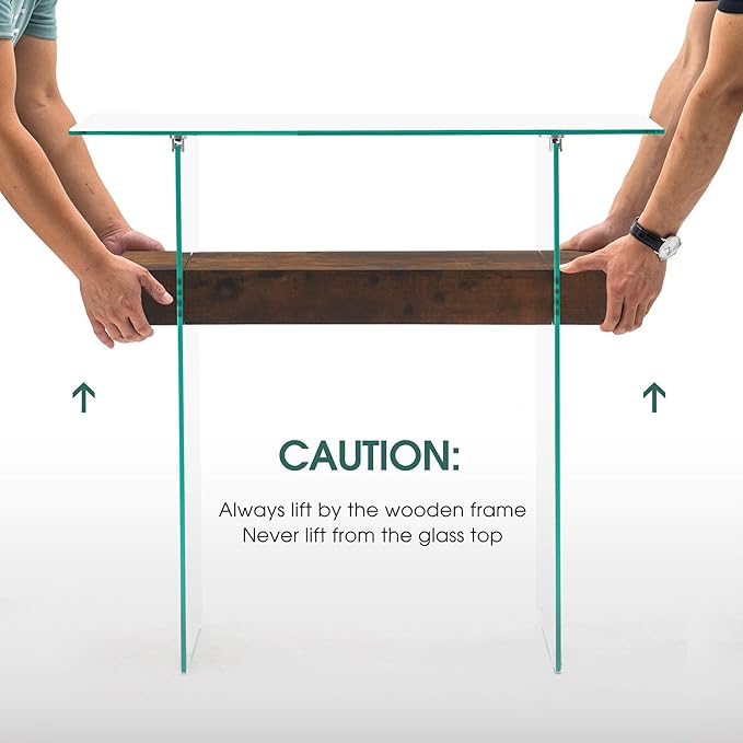 ivinta Narrow Glass Console Table with Storage, 31.5'' Rustic Entryway Table with Storage Shelves for Living Room, Hallway, Foyer, Bedroom 5103 (Dark Brown)