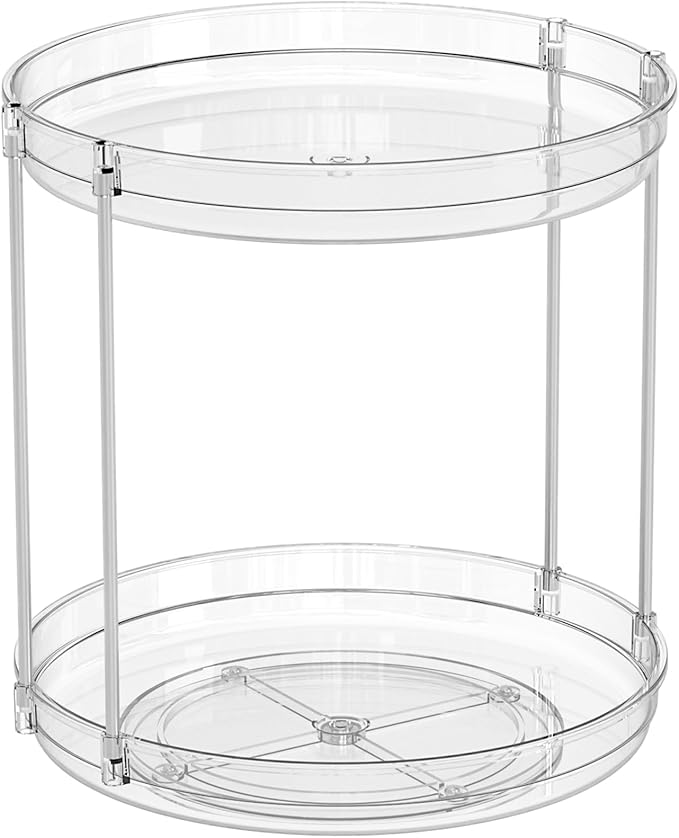 2 Tier Lazy Susan Turntable for Cabinet,Countertop,Pantry,9.5"W Spinning Seasoning Organizer,Double Rotating Kitchen Spice Rack Organizer and Condiments,Medicine,Vitamin Bottle Organizer Carousels,1Pc