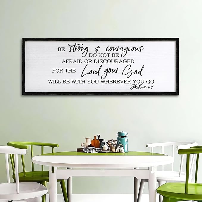 Be Strong And Courageous Sign Bible Verse Framed Wall Art, 40''×15'' Rustic Religious Christian Proverbs 3:5-6 Sign, Horizontal Holy Inspirational Catholic Scripture Decor