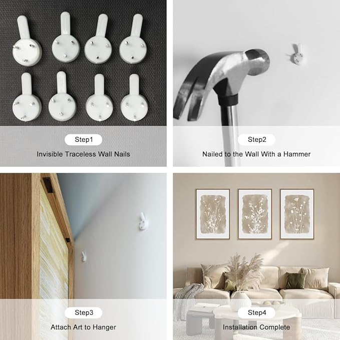 HPINUB Large Boho Wildflowers Canvas Framed Wall Art Set,Minimalist Vintage Flower Wall Decor,Beige Floral Botanical Artwork for Living Room Bedroom,Dining Room,Office -24"x36"x3