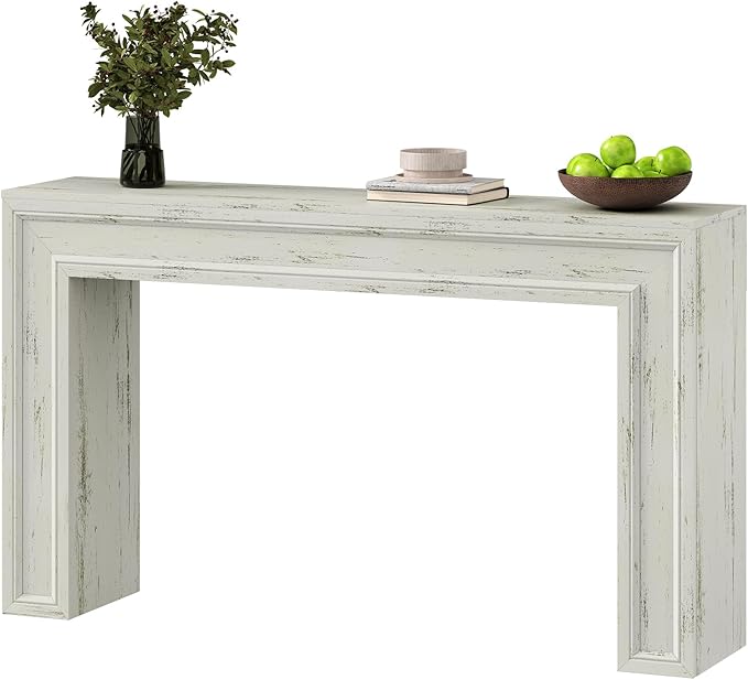 Rresyet 55 Inch Long Console Table, Sofa Table Behind Sofa, Wooden Entryway Table, Farmhouse Entryway Table for Entry, Hallway, Living Room (White)