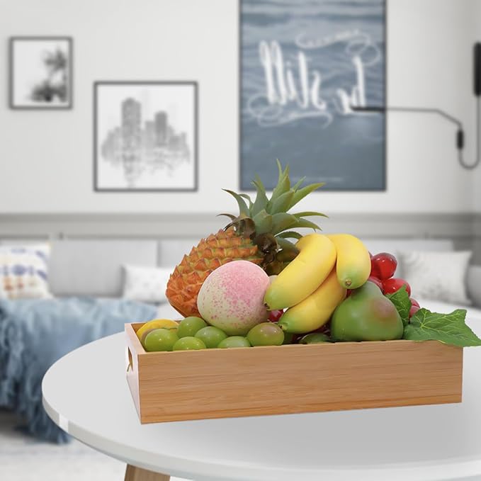 2 Pack Bamboo Lid Holder Food Container, Kitchen Organizer with 5 Adjustable Dividers, Cabinet Organizer for Food, Kitchen Gadget, Container Lids