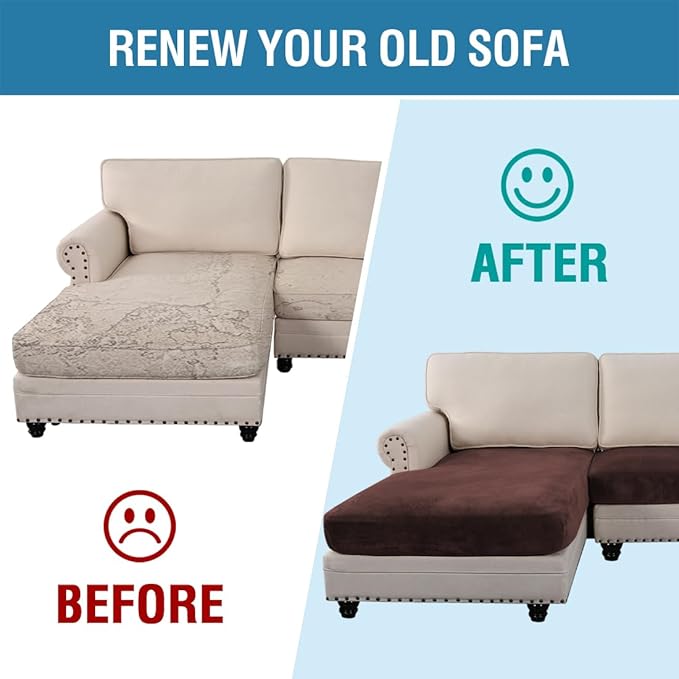 H.VERSAILTEX Velvet Stretch Sectional Couch Covers 3 Pieces Sofa Seat Cushion Covers L Shape Separate Cushion Couch Cover for Both Left/Right Sectional Couch (Large Sofa 2 Seater + 1 Chaise, Brown)