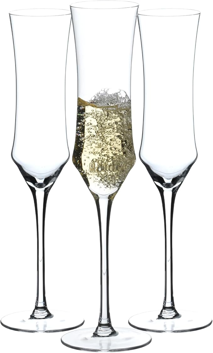 Hand Blown Crystal Champagne Flutes, Sparkling Champagne Glasses Set of 3 – 7 Ounce