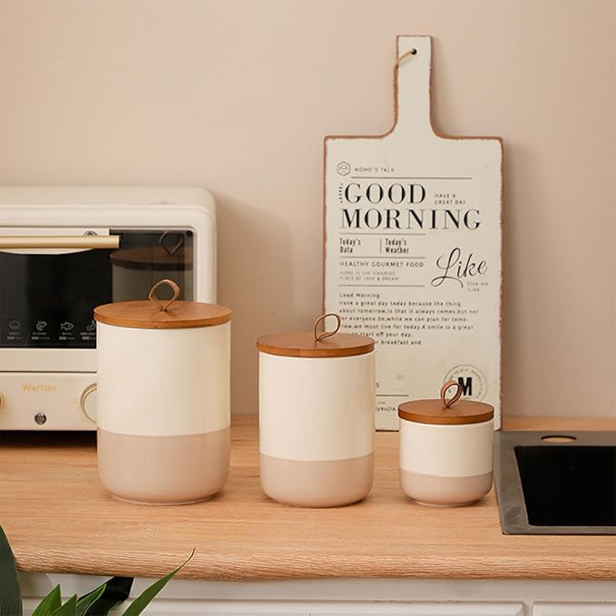 Coffee Canister, Ceramic Food Storage Jars with Lids Salt Matcha Container Brown Sugar Container Bowl for Kitchen Tea, Coffee Beans, Spice (#001Khaki-27oz/800ml)