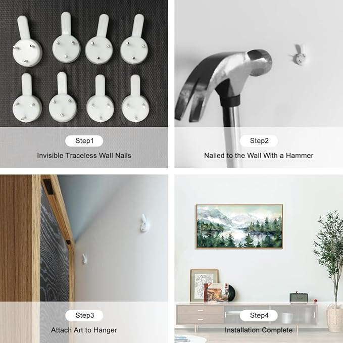 Celestdeco Watercolor Mountain Framed Canvas Wall Art Set, Boho Forest Wall Decor, Nature Green Pines Wall Painting, Forest Wilderness Artwork for Living Room, Bedroom, Dining Room, Office - 20"x40"x1