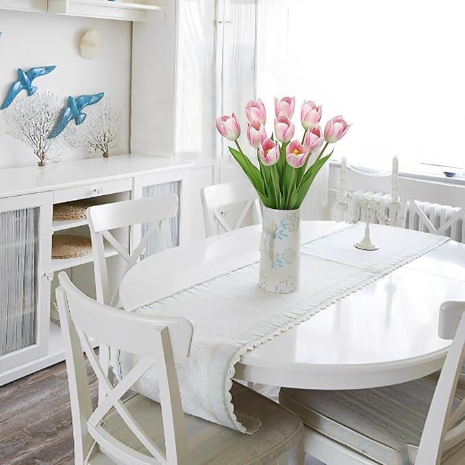 Artificial Tulips Flowers – 20" Long Stem Faux Tulips, 10PCS Real Touch Fake Pink Tulip for Vase, Farmhouse, Kitchen, Spring & Wedding Home Decor