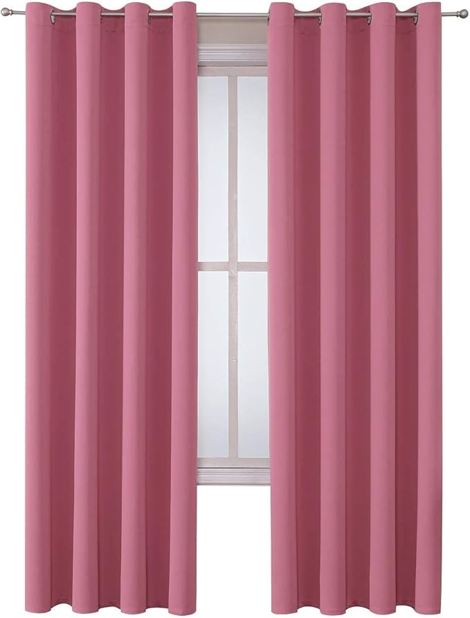ChrisDowa Grommet Room Darkening Curtains for Bedroom and Living Room - 2 Panels Set Thermal Insulated Blackout Curtains (Pink, 52W x 84L)
