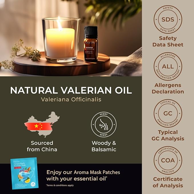 Gya Labs Valerian Essential Oil for Diffuser - 0.17 Fl Oz - 100% Pure Natural Valerian Oil for Skin, Aromatherapy & Candle Making Scent