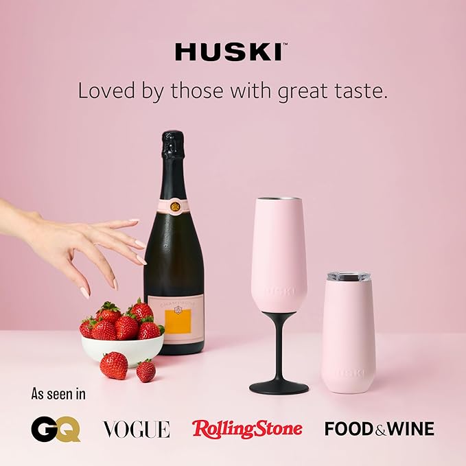 Huski Champagne Flute | NEW | Award-winning Design with Detachable Stem | Premium Stainless Steel Champagne Glass with Lid | Triple Insulated Tumbler | 8oz Capacity | Great Gift (White)