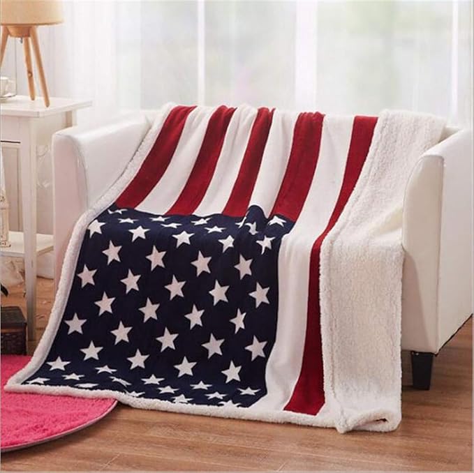 UKELER US Flag Patriotic Sherpa Throw Blanket 50''×60'', American National Flag Fleece Blanket for Bed/Couch/Sofa/Office/Camping, USA Military Veteran July 4th Gift