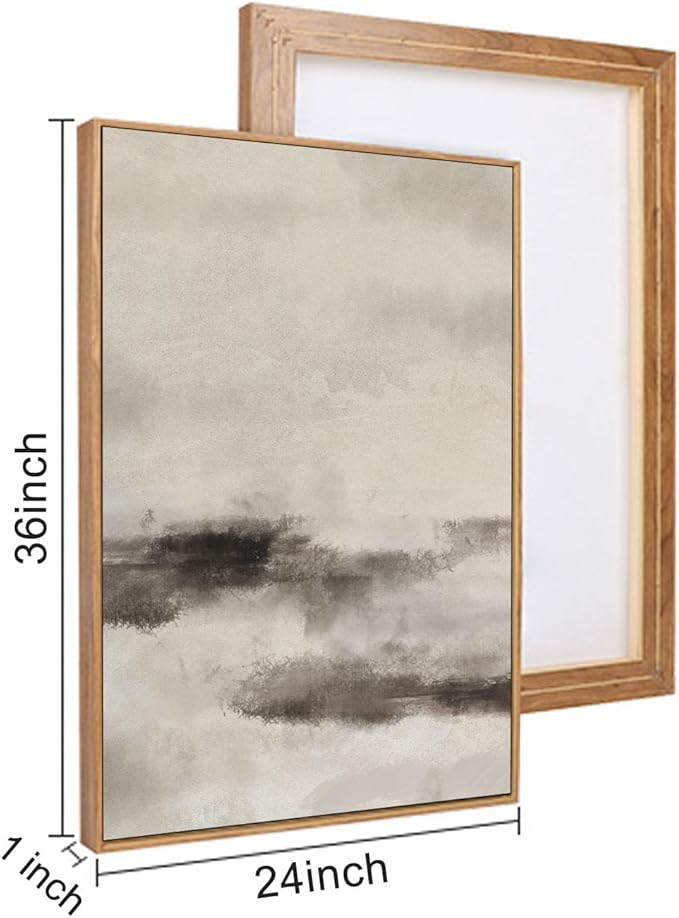 HPINUB Large Abstract Framed Canvas Wall Art Set,Minimalist Beige Gray Pastel Watercolor Wall Decor,Modern Illustration Neutral Art Painting for Living Room,Bedroom,Dining Room,Office -24"x36"x3