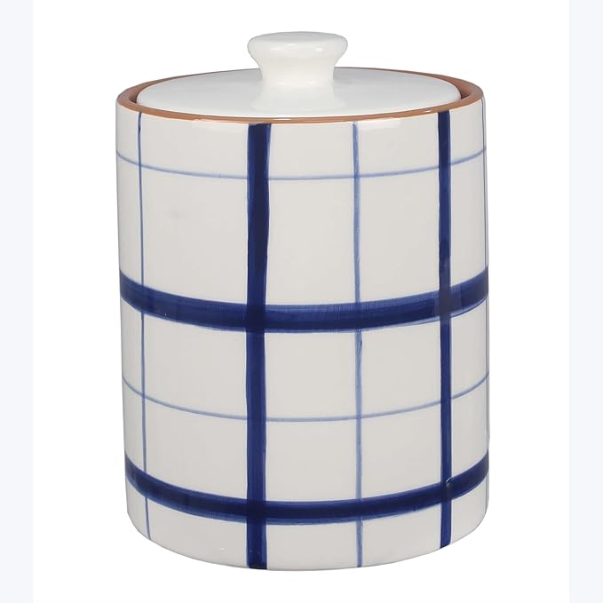 Young's Inc. 4 Pcs Set Cylindrical Ceramic Canisters- Storage Container for Kitchen and Bathroom - Beautiful Home Decor Accent to Store Food, Coffee, Tea, and More - White, Blue