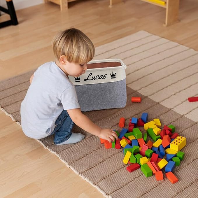 Personalized storage boxes for children Customize the name and icon, A foldable storage box bins for children's clothes, toys, books, etc Storage baskets suitable for both boys and girls (Purple)