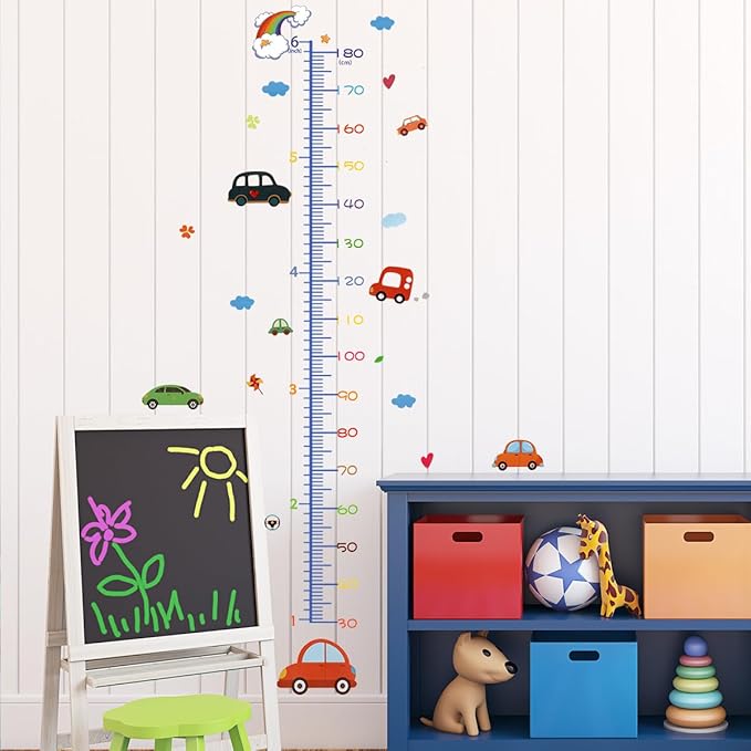 Cartoon Car Self-adheve Vinyl Nursery Wall Decal Baby Growth Chart Sticker for Bedroom Play Room