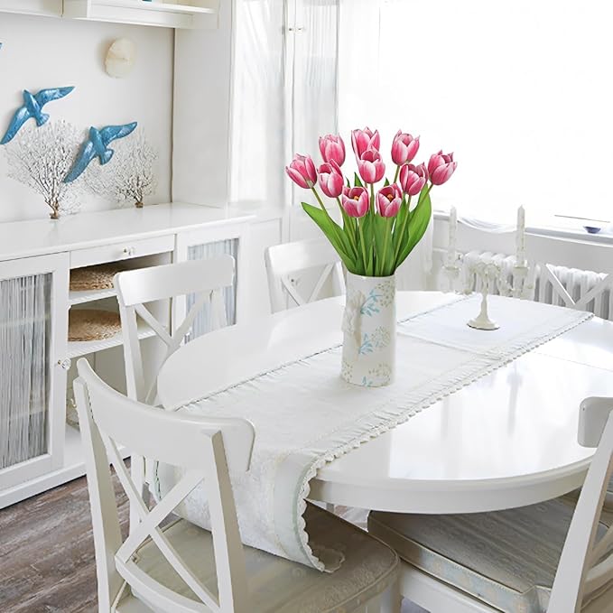 Artificial Tulips Flowers – 20" Long Stem Faux Tulips, 10PCS Real Touch Fake Red Tulip for Vase, Farmhouse, Kitchen, Spring & Wedding Home Decor