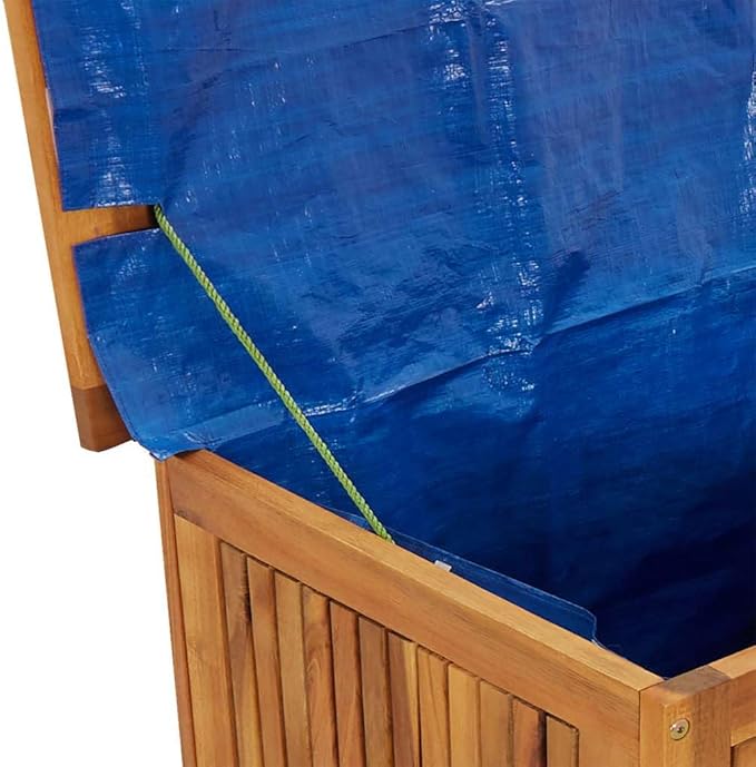vidaXL Wooden Deck Box - Outdoor Teak Storage Chest, Ideal for Patio Furniture Cushions, Pool Accessories, Garden Tools - Water-Resistant Bag Inside - 35.4''x19.7''x22.8'', Solid Acacia Wood