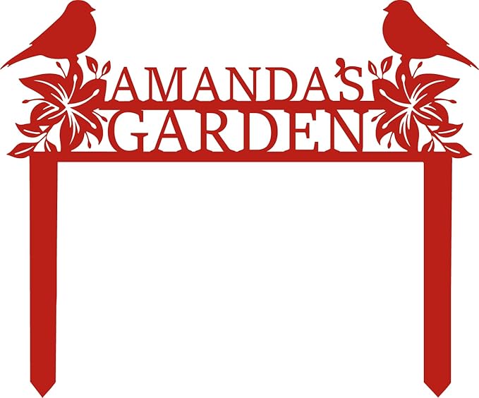 Personalized Metal Garden Name Sign with Flowers and Birds, Custom Yard Sign with Stake