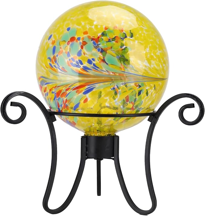 10 Inch Gazing Ball Glass Reflective Garden Globe Outdoor Gazing Globe Yard Ornament for Garden Yard Home Outdoor Decoration Yellow(NOT Solar