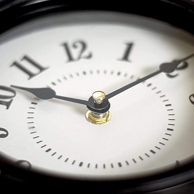 Vintage Decorative Desk and Shelf Clock, Rustic Mantel Clock Farmhouse Clock,Black Table Clock on Stand, Silent Non-Ticking 10.3 * 7.3 inch