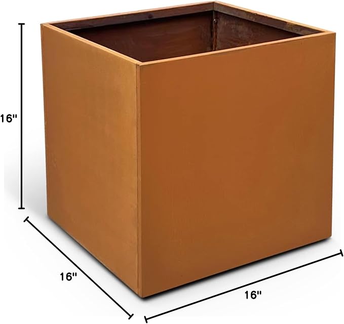 Corten Steel Planter Box Metal Planters Square Outdoor Steel Planter Cube Rustic Flower Pot 16 Inch Integral Durable Antique for Commercial Residential Garden Patio Deck and Backyard