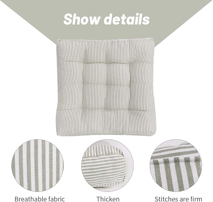 Tiita Chair Cushions 22"x22" Square Windows Pad for Adults Seating Pillows Set of 2, Green