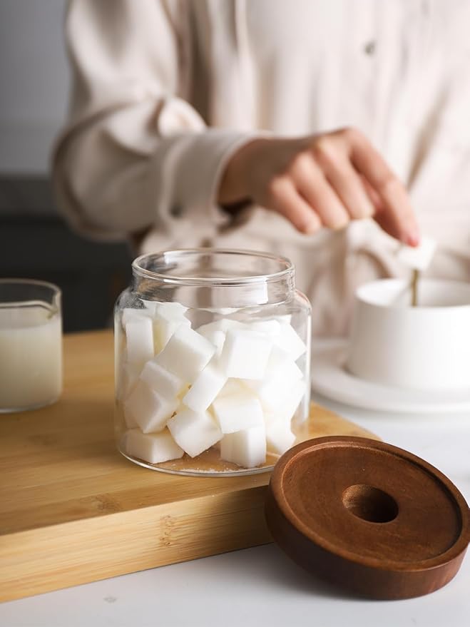 Kanwone Glass Storage Jars Set of 6, 17 Ounce Airtight Food Storage Containers with Bamboo lids, Clear Glass Canisters for Pantry, kitchen, Flour, Sugar, Tea, Coffee, Snack, Spice and Herbs