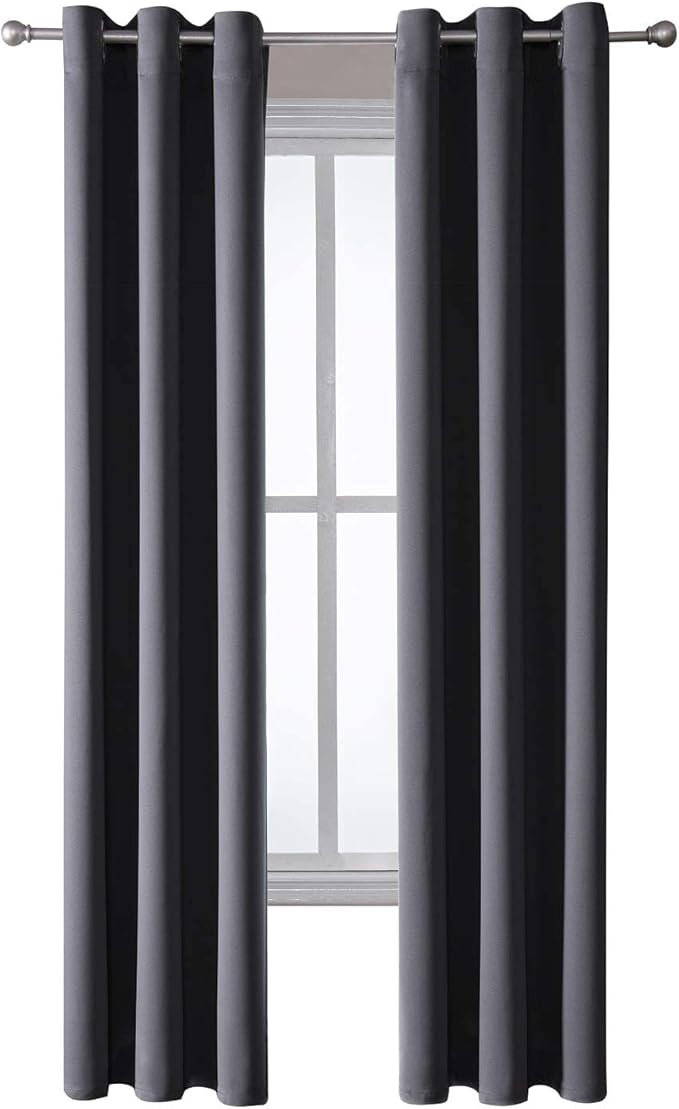 ChrisDowa Grommet Blackout Curtains for Bedroom and Living Room - 2 Panels Set Thermal Insulated Room Darkening Curtains (Dark Grey, 42W x 84L)